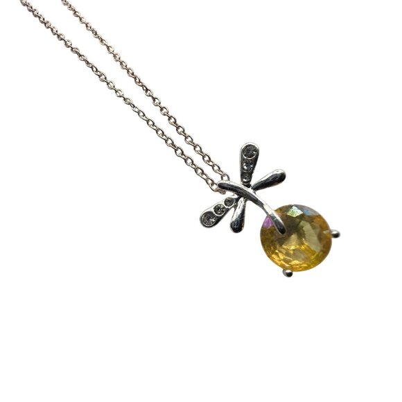 Vtg Silver tone Dragonfly Necklace Pendant SAQ womens Jewelry boho fairycore - Picture 2 of 4